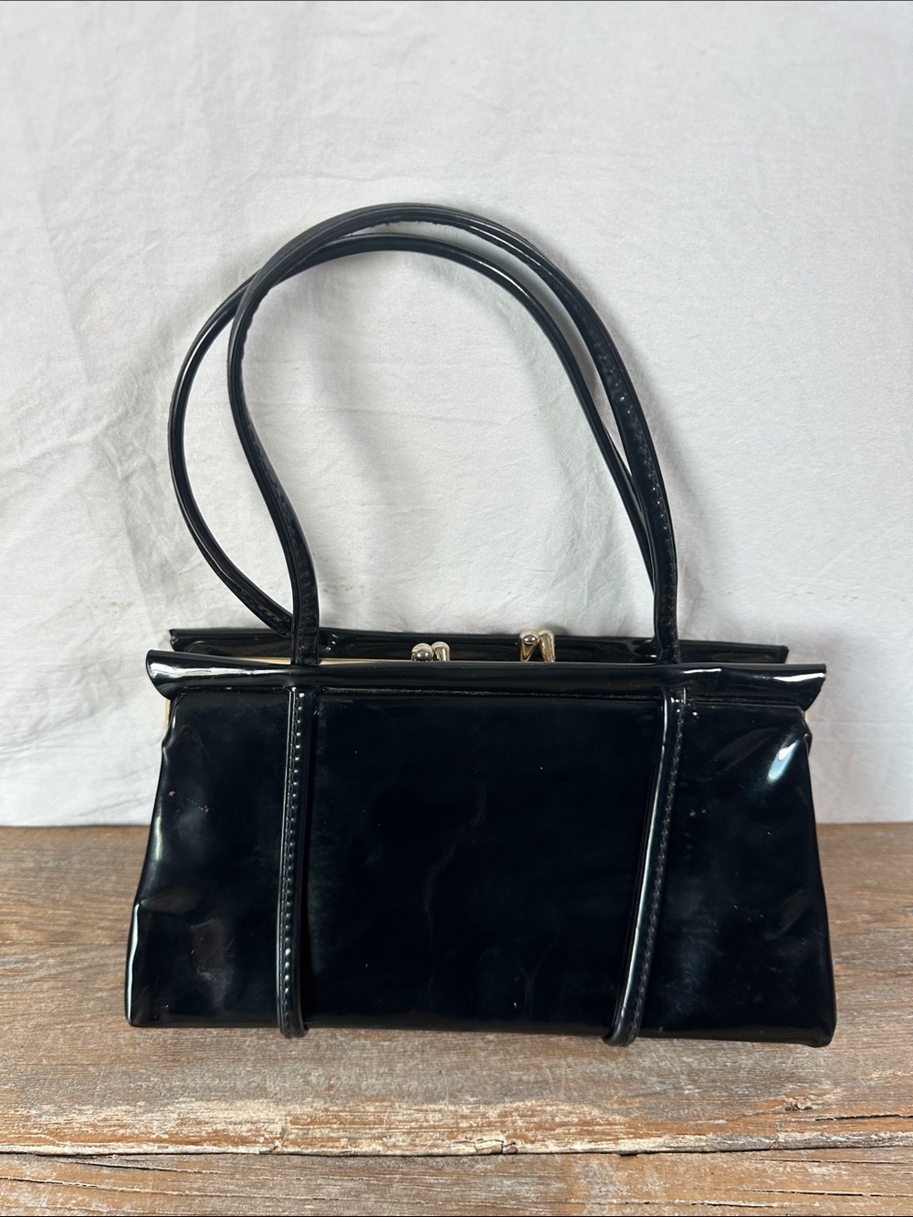 Vintage Classic Black Patent Shoulder Bag